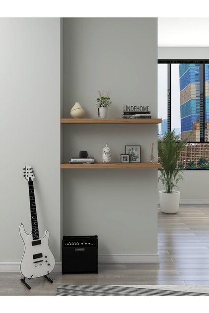 60x20 2li Atlantik Çam Uçan Raf, Duvar Rafı, Kitaplık, Kütüphane