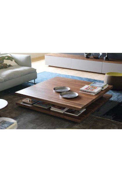 Luxury Doğal Ceviz Kaplamalı Tekerlekli Orta Sehpa 110x110 Yük 38cm
