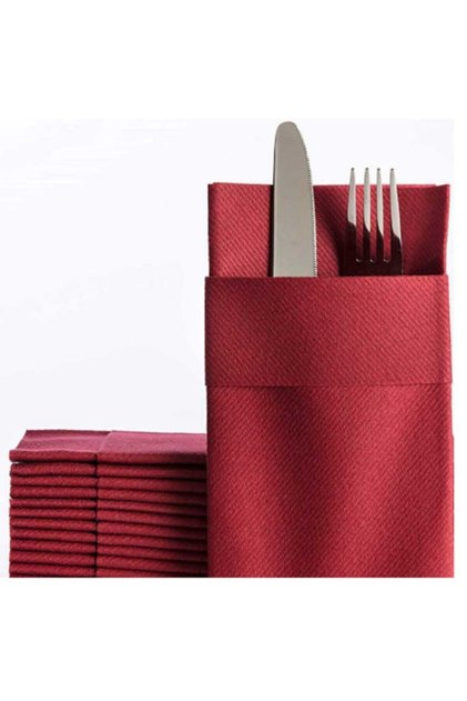 Bordo Airlaid Cepli Kumaş Dokulu Peçete 40x40 (20 Adet) 1/8 Garson Katlama