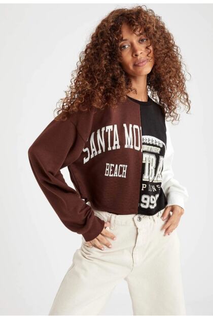 Kolej Desenli Oversize Bisiklet Yaka Uzun Kollu Sweatshirt