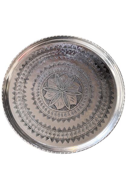 38 Cm Hand Embroidered Authentic Patterned Thick Urfa Copper Tray Pewter