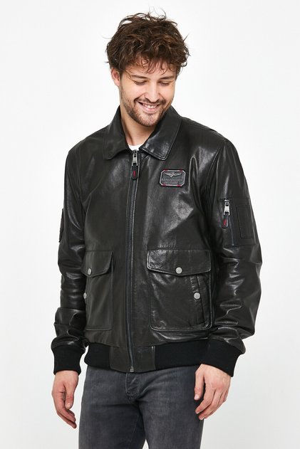 Leather - Erkek Pilot Hakiki Deri Mont Arma ve Yazı Detaylı