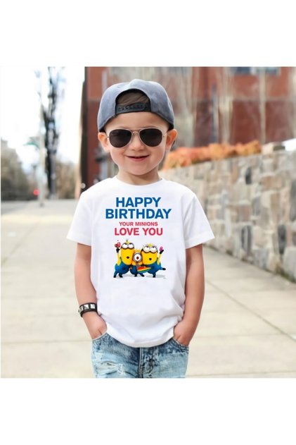 Happy Birthday Minions Printed Kids Unisex T-Shirt