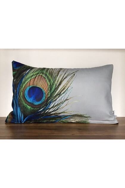 E170c-5030 Gray Floor Peacock Digital Printed Double Sided Patterned Throw Pillow Cover