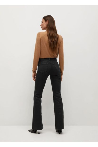 MANGO Woman Kadın Siyah denim Bel Yüksekliği Orta Boy Flare Jeans - 4