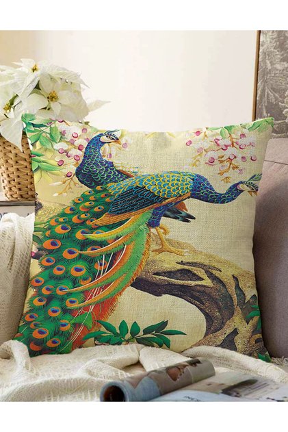 Peacock Double Sided Digital Printed Decorative Raschel Knitted Pillow Throw Pillow Cover