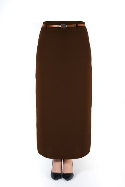 Women's Hijab Long Straight Tan Pencil Skirt with Closed Slit
