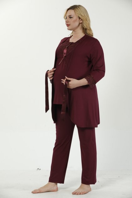 Women's Claret Red Plus Size Maternity and Maternity Pajamas Set