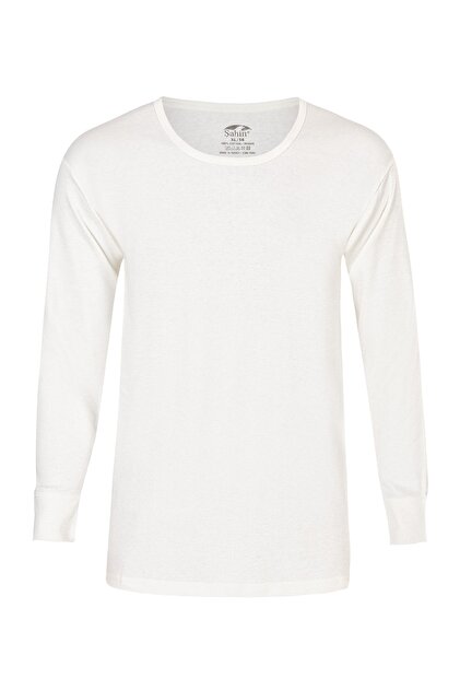 Men's 100% Cotton Cream Long Sleeve Crew Neck Interlock Underwear