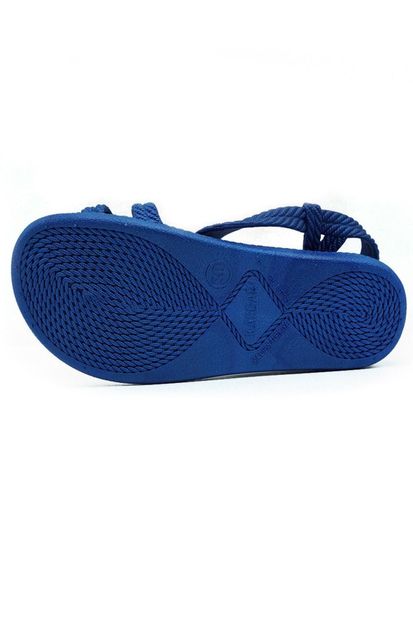KAŞGAR Kadın Örgü Desenli Mavi Yumuşak Sandalet - 3