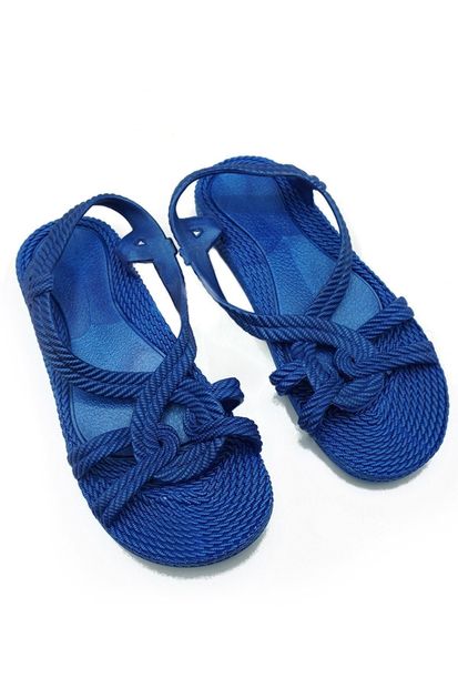 KAŞGAR Kadın Örgü Desenli Mavi Yumuşak Sandalet - 1