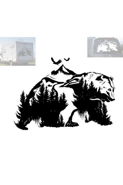 50x33 Cm Siyah, Orman Doğa Ayı Kamp, Karavan, Off Road Oto Sticker