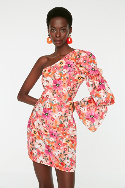 Trendyol Collection Orange Bodycon Lined Floral Pattern Poplin Short Evening Dress Graduation Dress Tprss22El1280- Trendyol Trendyol Collection Orange Bodycon Lined Floral Pattern Poplin Short Evening Dress Graduation Dress Tprss22El1280- Trendyol