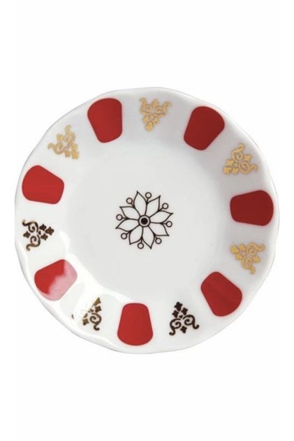 Red Gilded Tea Glass and Saucer Set of 6