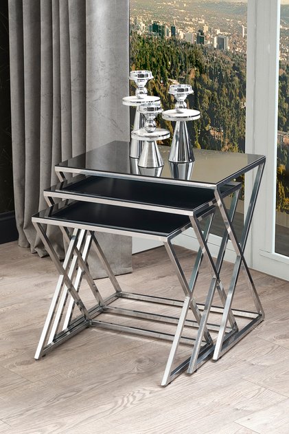 Royal Gümüş Metal Ayak Füme Aynalı Zigon Sehpa