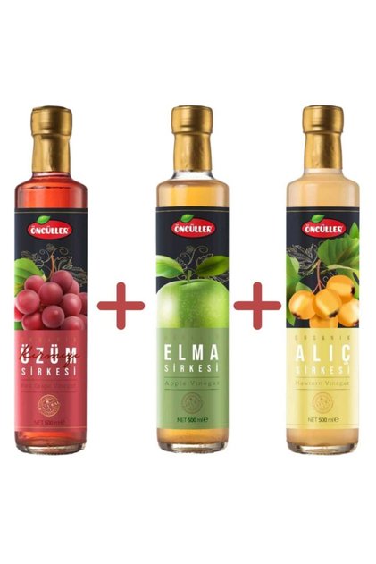 Organik Sirke 500ml Elma Sirkesi + 500ml Alıç Sirkesi + 500ml Kırmızı Üzüm Sirkesi