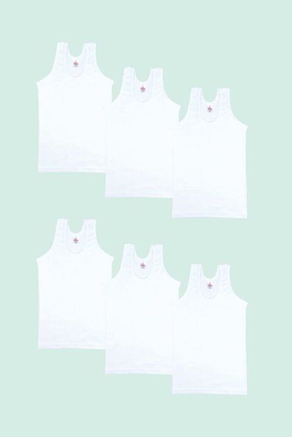 Pack of 6 White Ribbed Combed Cotton Boy's Strappy Flexible Undershirt