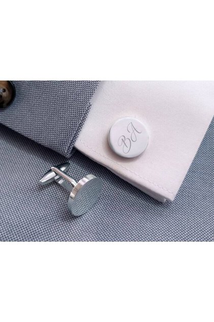 925 Ayar Gümüş Yuvarlak Tasarım Harf Kol Düğmesi