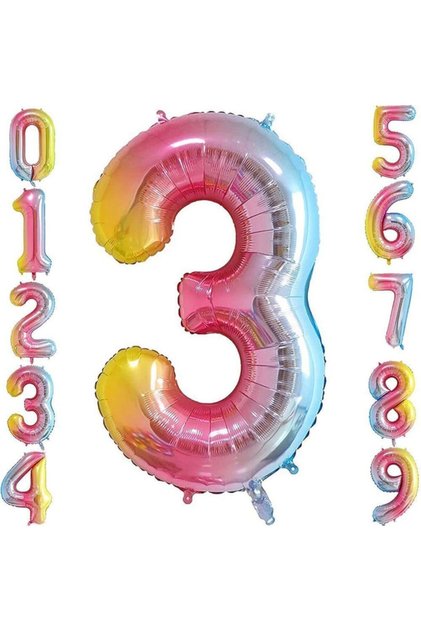3 Three Figures Rainbow Foil Balloon 34" Inc 76 Cm