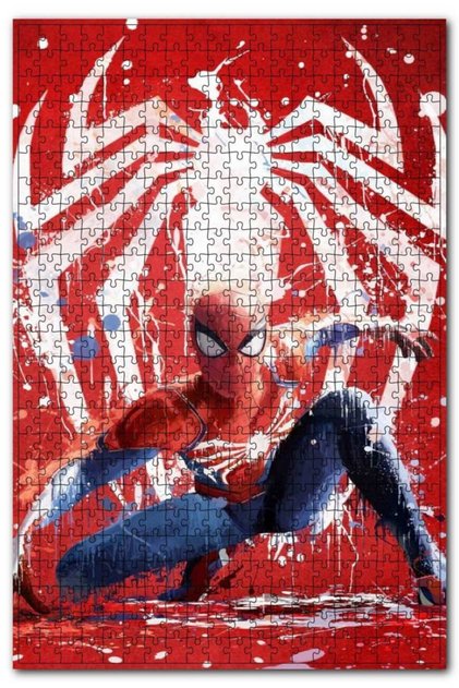 Kırmızı Zeminde Örümcek Adam Ve Simgesi Görseli 1000 Parça Puzzle Yapboz Mdf (ahşap)