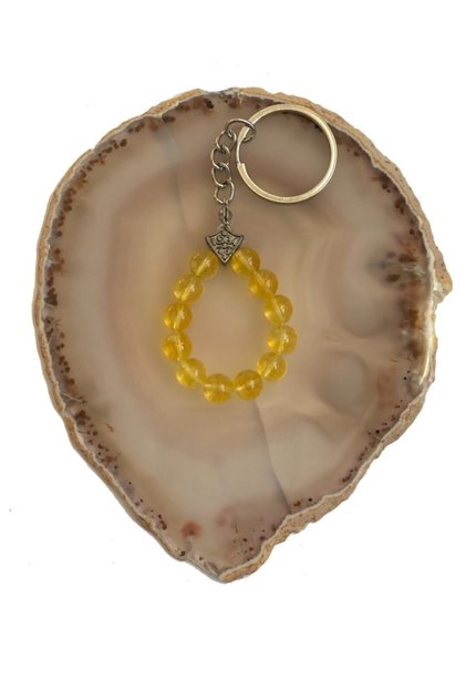 Citrine and Natural Stone Coin Keychain