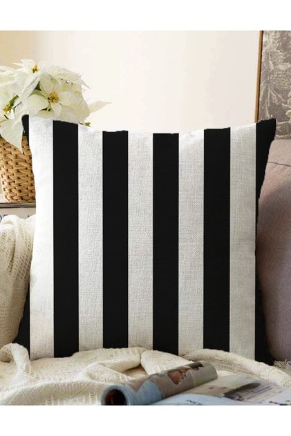 Double Sided Black and White Striped Decorative Raschel Knitted Pillow Cushion Cover