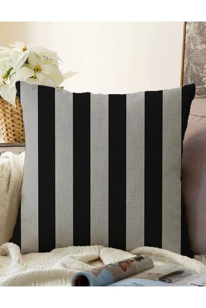 Double Sided Black Gray Straight Lines Specially Designed Decorative Raschel Knitted Throw Pillow Cover