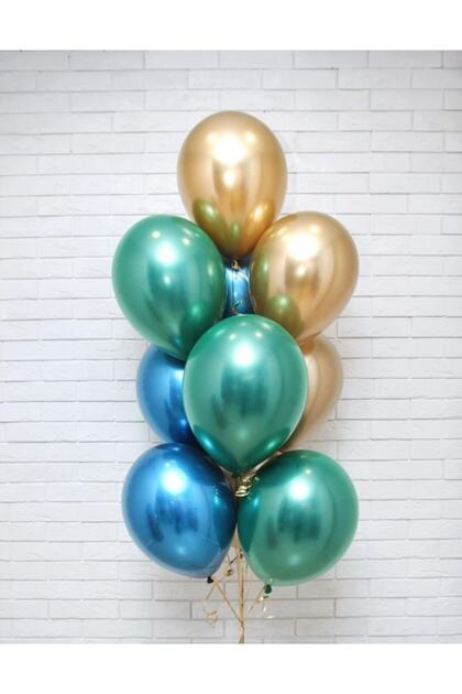 Green, Gold, Blue Chrome Balloon Bunch