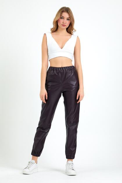 Mor Spor Fit Deri Pantolon