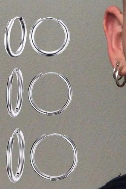 Unisex Silver Surgical Steel Set of 3 Classic Hoop Earrings