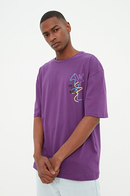 モカみん様 Trendyolmilla Man Mor Oversize/Geniş Kesim Yazı Baskılı %100