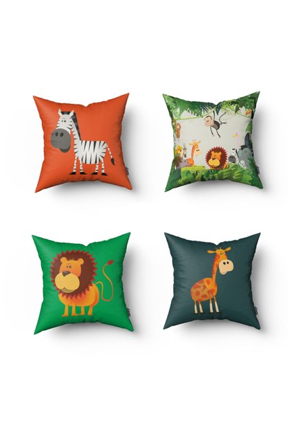 Double Sided Safari Digital Printing 4-Piece Throw Pillow Cover