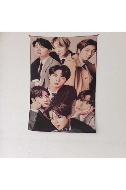 Kpop-bts Group Members Coffee Patterned Design Wall Carpet