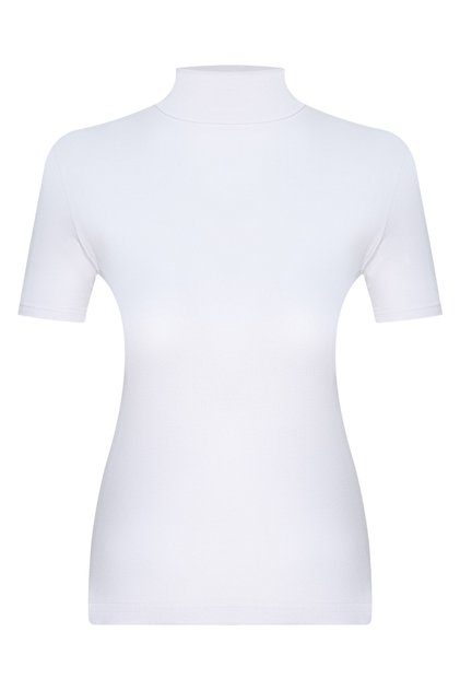 White Half Turtleneck Short Sleeve Basic Viscon Badi