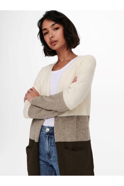 Onlqueen L/s Long Cardıgan Knt Noos Basic Blok Renkli Uzun Cepli Hırka