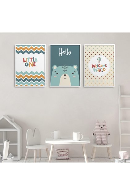 White Laminated Framed Children's Room 3-Piece Painting Set Kids-B22