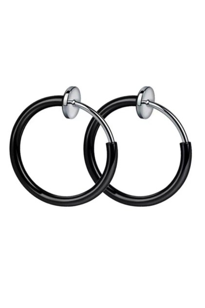 Unisex Black Surgical Steel Compression Non-Perforated Fake Earrings 2 Pieces