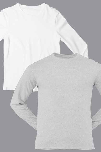Plain White, Gray Long Sleeve Men's T-shirt Eco Pack of 2