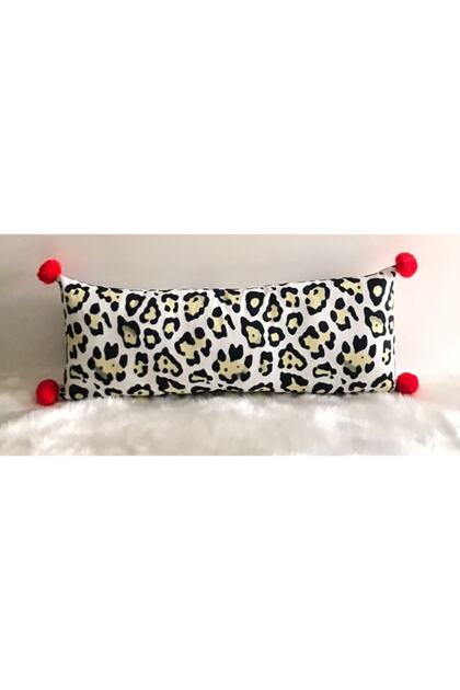 E646-8030 Pompom Leopard Patterned Double Sided Digital Printed Throw Pillow Cover