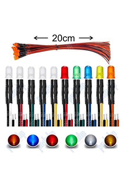 12v 5mm Diffüz Led 20 Cm Kablolu ( Turuncu ) 5 Adet