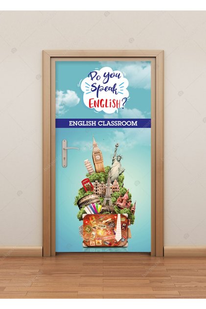Yabancı Dil Dersliği Kapı Giydirme English Classroom 100x200 Cm -