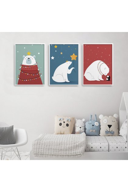 White Laminated Framed Children's Room 3-Piece Painting Set Kids-B21
