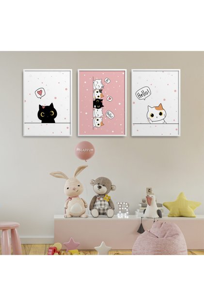 White Laminated Framed Children's Room 3-Piece Painting Set Kids-B05