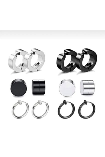 6 Pairs 12 Pieces Steel Non-Hole Squeezing Magnet Earring Set