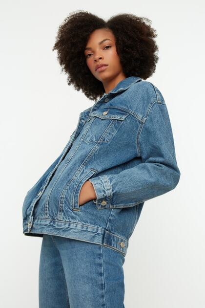 Trendyol Collection Blue Oversize Trucker Denim Jacket