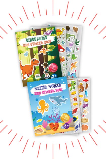 Mini Sticker Book 2'li Set - Dinosaurs ve Water World Tekrar Kullanılabilir Sticker Kitabı