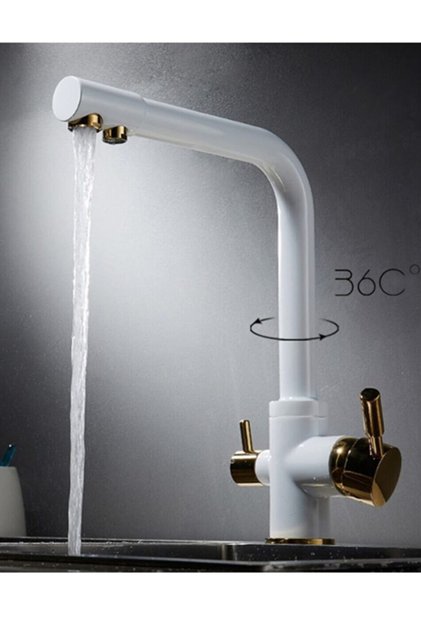 Kitchen Sink Faucet Dual Flow with Water Filtration Outlet White/Gold