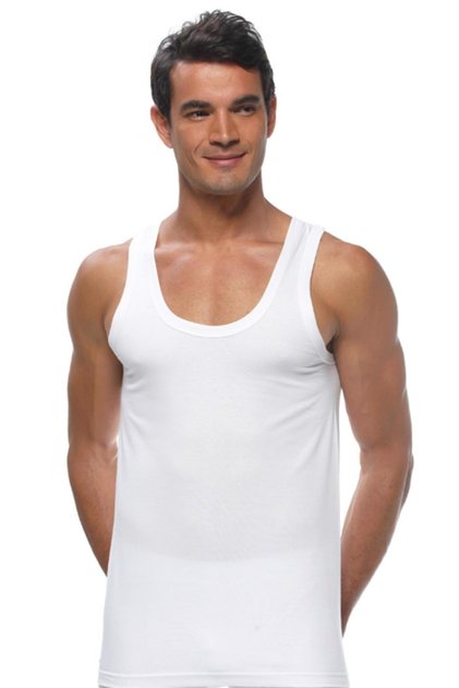 Tricou alb cu bretele din bumbac pieptănat pentru bărbați 3001