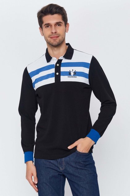 Erkek Siyah Polo Yaka Sweatshirt - Karayano