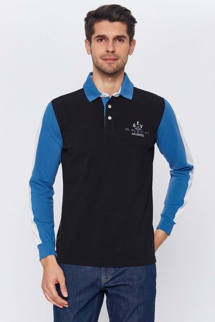 Erkek Siyah Polo Yaka Sweatshirt - Pontıva